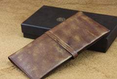 Vintage Mens long leather wallet men Slim bifold long wallet for Men