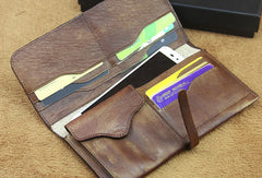 Vintage Mens long leather wallet men Slim bifold long wallet for Men