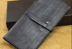 Vintage Mens long leather wallet men Slim bifold long wallet for Men