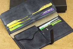Vintage Mens long leather wallet men Slim bifold long wallet for Men