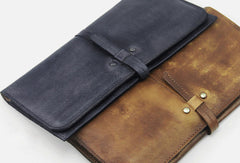 Vintage Mens long leather wallet men Slim bifold long wallet for Men