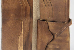 Vintage Mens long leather wallet men Slim bifold long wallet for Men