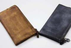 men long leather wallet men bifold zip vintage gray brown long wallet clutch for him