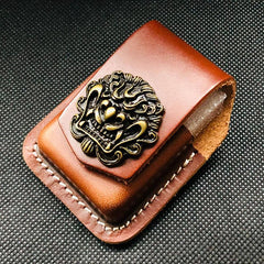Light Brown Handmade Leather Mens Black Zippo Lighter Holder Lighter Case For Men