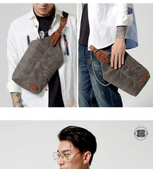 Waxed Canvas Sling Backpack Men's Sling Bag Navy Blue Chest Bag Waxed Canvas One shoulder Backpack For Men