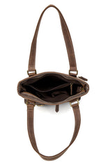 Casual Brown Leather 12 inches Shoulder Briefcase Work Bags Tote Bags for Men