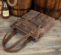 Casual Brown Leather 12 inches Shoulder Briefcase Work Bags Tote Bags for Men