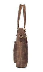 Casual Brown Leather 12 inches Shoulder Briefcase Work Bags Tote Bags for Men
