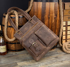 Casual Brown Leather 12 inches Shoulder Briefcase Work Bags Tote Bags for Men