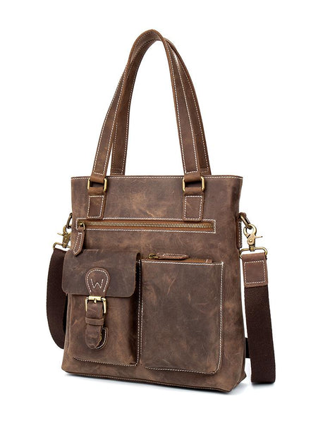 Casual Brown Leather 12 inches Shoulder Briefcase Work Bags Tote Bags for Men