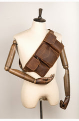 Cool Brown Leather Mens Fanny Pack Tool Waist Bags Hip Pack Belt Bag Bumbags for Men