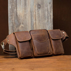 Cool Brown Leather Mens Fanny Pack Tool Waist Bags Hip Pack Belt Bag Bumbags for Men
