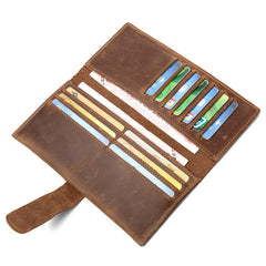 Cool Light Brown Mens Bifold Long Wallet Mutlicard Wallet Slim Long Wallet for Men