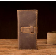 Cool Light Brown Mens Bifold Long Wallet Mutlicard Wallet Slim Long Wallet for Men