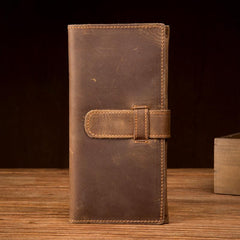 Cool Light Brown Mens Bifold Long Wallet Mutlicard Wallet Slim Long Wallet for Men