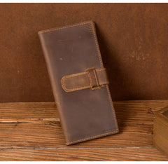 Cool Light Brown Mens Bifold Long Wallet Mutlicard Wallet Slim Long Wallet for Men