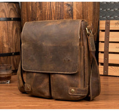 Cool Light Brown Leather 10 inches Mens Small Vertical Messenger Bags Courier Bag Postman Bag for Men