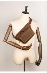 Cool Brown Leather Fanny Pack Mens Waist Bags Hip Pack Belt Bag Bumbags for Men