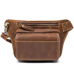 Cool Brown Leather Fanny Pack Mens Waist Bags Hip Pack Belt Bag Bumbags for Men