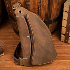 Cool Brown Leather Mens Sling Pack Sling Bags Crossbody Pack Chest Bag for men