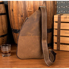 Cool Brown Leather Mens Sling Pack Sling Bags Crossbody Pack Chest Bag for men