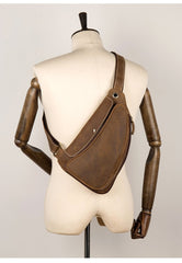 Cool Brown Leather Mens Sling Pack Sling Bags Crossbody Pack Chest Bag for men
