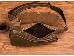 Cool Brown Leather Mens Sling Pack Sling Bags Crossbody Pack Chest Bag for men