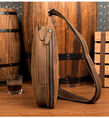Cool Brown Leather Mens Sling Pack Sling Bags Crossbody Pack Chest Bag for men