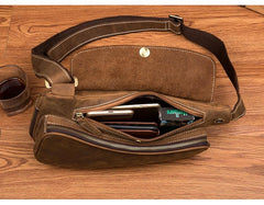 Cool Brown Leather Mens Sling Pack Sling Bags Crossbody Pack Chest Bag for men