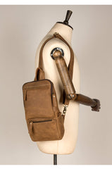 Cool Light Brown Leather Mens 10 inches Sling Bag Crossbody Pack Chest Bag for men