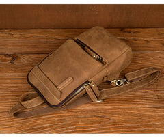 Cool Light Brown Leather Mens 10 inches Sling Bag Crossbody Pack Chest Bag for men
