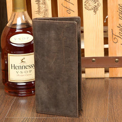 Light Brown Vintage Mens long Wallet Dark Brown Clutch Wallet Long Wallets for Men