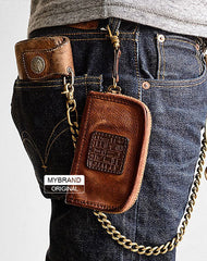 Genuine leather billfold wallet leather men billfold vintage key wallet for men - EverHandmade