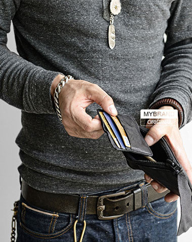 Cool Mens Leather long wallet for men zipper clutch vintage wallet for men - EverHandmade