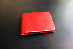 Handmade pretty red cute leather billfold ID card holder bifold wallet for women/lady girl