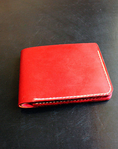 Handmade pretty red cute leather billfold ID card holder bifold wallet for women/lady girl