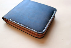 Handmade pretty black cute leather billfold ID card holder bifold wallet for women/lady girl