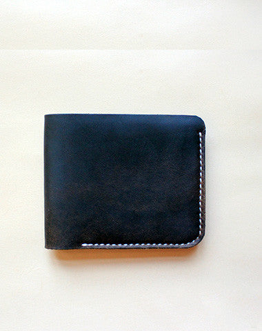 Handmade pretty black cute leather billfold ID card holder bifold wallet for women/lady girl - EverHandmade