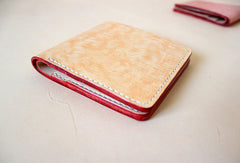 Handmade vintage light orange leather billfold ID card holder bifold wallet for women/lady girl - EverHandmade