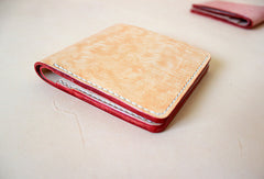 Handmade vintage light orange leather billfold ID card holder bifold wallet for women/lady girl