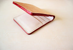 Handmade vintage light orange leather billfold ID card holder bifold wallet for women/lady girl - EverHandmade
