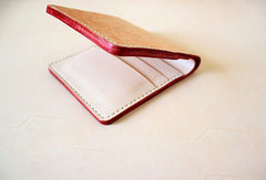 Handmade vintage light orange leather billfold ID card holder bifold wallet for women/lady girl