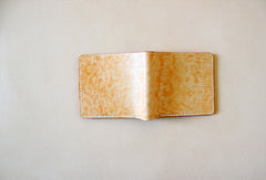 Handmade vintage light orange leather billfold ID card holder bifold wallet for women/lady girl