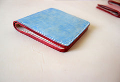 Handmade vintage blue cute leather billfold ID card holder bifold wallet for women/lady girl