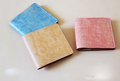 Handmade vintage blue cute leather billfold ID card holder bifold wallet for women/lady girl - EverHandmade