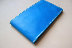 Handmade blue pretty fashion hand dyed leather billfold ID card wallet for women - EverHandmade