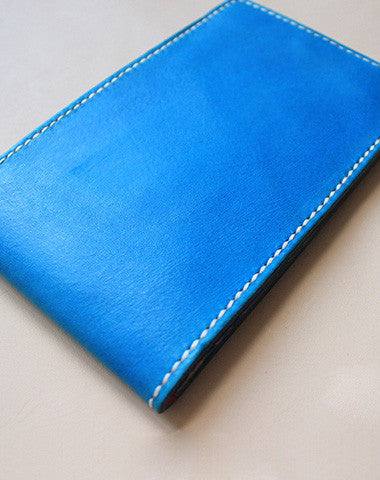 Handmade blue pretty fashion hand dyed leather billfold ID card wallet for women
