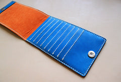 Handmade blue pretty fashion hand dyed leather billfold ID card wallet for women - EverHandmade