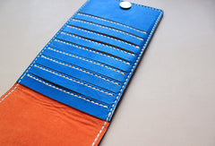 Handmade blue pretty fashion hand dyed leather billfold ID card wallet for women - EverHandmade