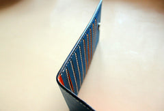 Handmade blue pretty fashion hand dyed leather billfold ID card wallet for women - EverHandmade